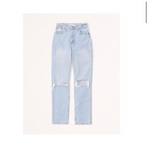 abercrombie curve love ultra high rise 90s straight jean medium destroy size 28!